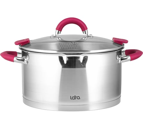 Кастрюля Lara VIVA нержавеющая сталь 26x14 см 7.2 л, носик, индукционное дно, крышка с бортом LR02-315