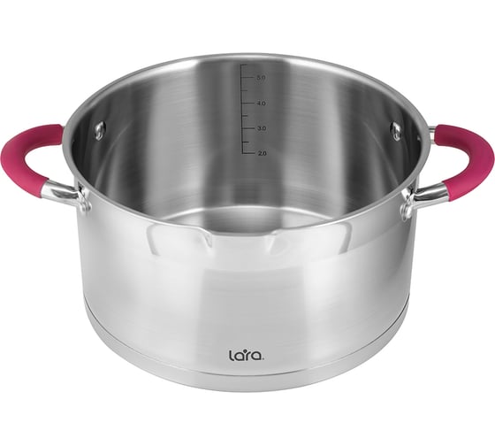 Кастрюля Lara VIVA нержавеющая сталь 16x9 см 1.5 л, носик, индукционное дно, крышка с бортом LR02-310