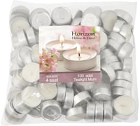 Чайная плавающая свеча MIR LIGHT HorizonCandle h 14 мм, d 37 мм, 100 шт в упаковке, гильза, на 3 часа горения, белая СС-28227