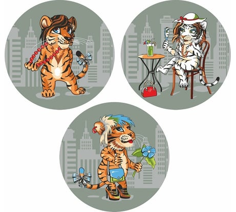 Разделочная доска МУЛЬТИДОМ Тигр Кайфолов подставка под горячее, диаметр 20 см 3 дизайна VL88-409