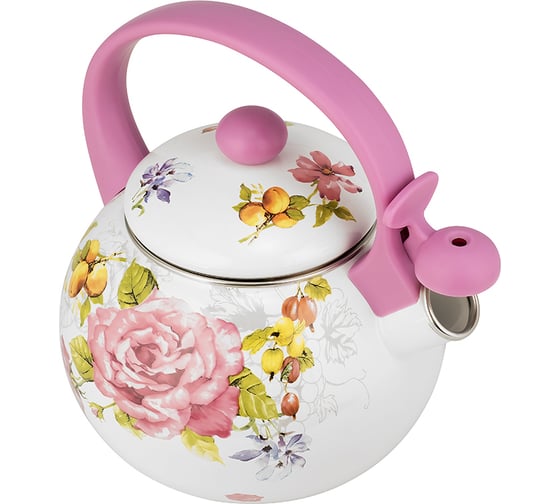 Чайник Lara PINK эмаль 2.2 л, индукционное дно, свисток, автоподъем крышки LR00-20 PINK