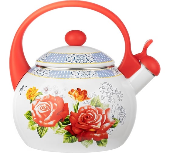 Чайник Lara RED эмаль 2.2 л, индукционное дно, свисток, автоподъем крышки LR00-20 RED