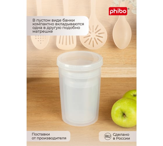Набор банок для продуктов Phibo с завинчивающейся крышкой твист, 3 шт - 0.5 л+1.0 л+1.5 л, прозрачный 42314300122
