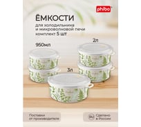 Комплект пищевых контейнеров для холодильника и микроволновой печи Phibo 0.95 л/2 шт., 2.0 л/2 шт., 3.1 л, с декором, бежевый 43314250722