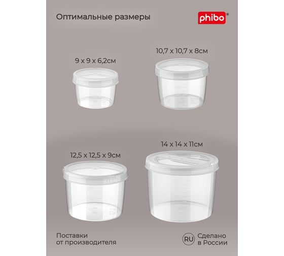 Набор банок для продуктов Phibo Твист 4 шт., 0.25 л, 0.5 л, 0.75 л, 1.2 л, прозрачный, с завинчивающейся крышкой 42314290122