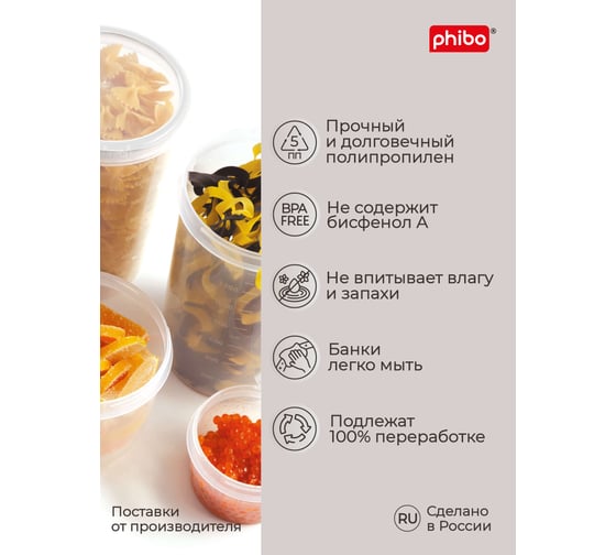 Набор банок для продуктов Phibo Винтаж 4 шт., 0.25 л, 0.5 л, 0.75 л, 1.2 л, светло-голубой, с завинчивающейся крышкой 42314273122