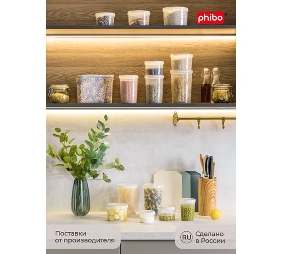 Набор банок для продуктов Phibo Винтаж 4 шт., 0.25 л, 0.5 л, 0.75 л, 1.2 л, светло-голубой, с завинчивающейся крышкой 42314273122