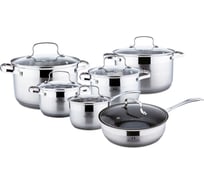 Набор посуды Bella Cucina BC-2115 12 предметов, 2.1 л, 2.9 л, 3.9 л, 6.6 л, ковш 2.1 л, сковорода 24 см, нержавеющая сталь 2115-BC