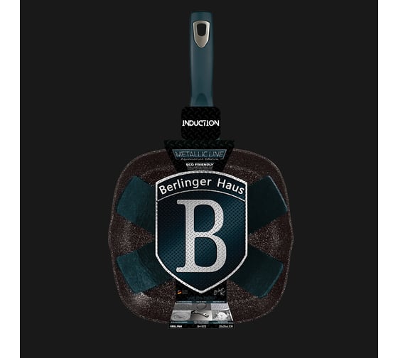 Гриль-сковорода BerlingerHaus Aquamarine Metallic Line с крышкой 28 см BH-7028 7028-BH