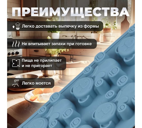 Форма для выпечки PERFECTO LINEA силиконовая, прямоугольная, на 6 кексов, 30.5x18x2 см 20-104828