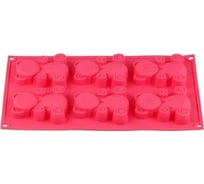 Форма для выпечки PERFECTO LINEA силиконовая, прямоугольная, на 6 кексов, 30.5x18x2 см, розовая 20-104829