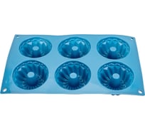 Форма для выпечки PERFECTO LINEA силиконовая, прямоугольная, на 6 кексов, 28.5x17.5x4 см, голубая 20-003728