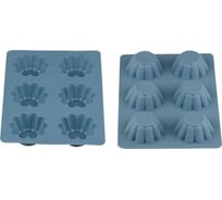 Форма для выпечки PERFECTO LINEA силиконовая, прямоугольная, на 6 кексов, 25.5x18x3 см, серо-голубая 20-107228