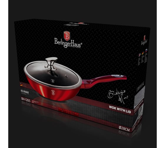 Сковорода-вок BerlingerHaus Burgundy Metallic Line с крышкой 28 см BH-1265 1265-BH