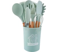 Набор кухонных принадлежностей URM 11 в 1 нейлоновый с деревянной ручкой, 12 шт, оливковый D01583