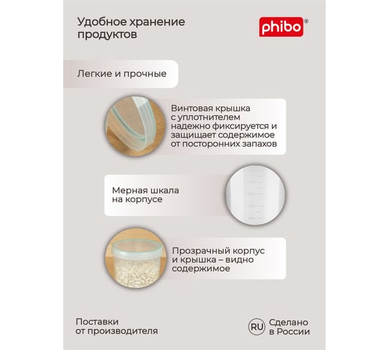 Набор банок для продуктов с завинчивающейся крышкой Phibo Винтаж 3 шт., 0.5 л, 1.0 л, 1.5 л, светло-голубой 42314283122