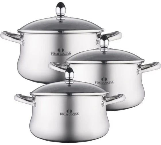 Набор посуды Bella Cucina 6 предметов, 1.9л, 4.4л, 5.6л, нерж. сталь BC-2143 2143-BC 1