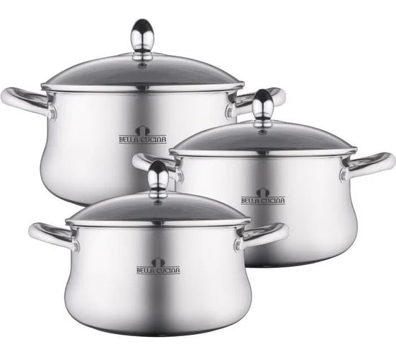 Набор посуды Bella Cucina 6 предметов, 1,9л, 2,7л, 3,6л, нерж. сталь BC-2142 2142-BC 1