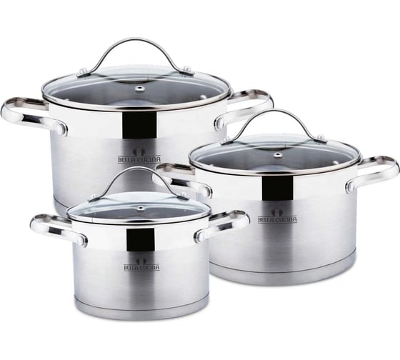 Набор посуды Bella Cucina 6 предметов, 2,1л, 2,9л, 3,9л, нерж. сталь BC-2063 2063-BC