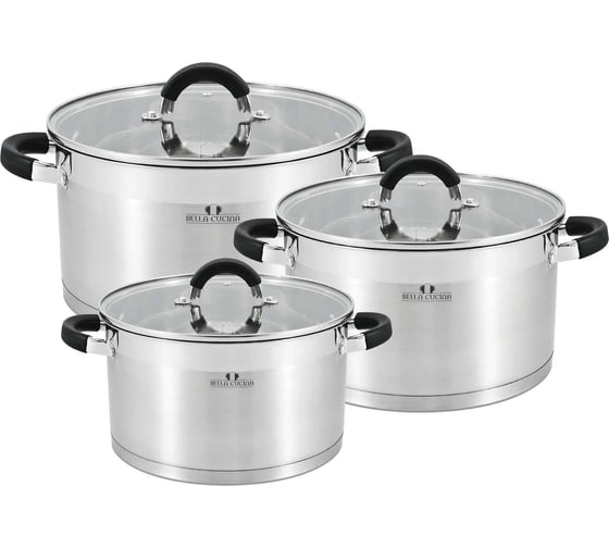 Набор посуды Bella Cucina 6 предметов, 1,8л, 2,5л, 3,5л, нерж. сталь BC-2104 2104-BC