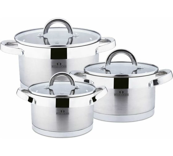 Набор посуды Bella Cucina 6 пр, 2,1л, 2,9л, 3,9л, нерж. Сталь BC-2062 2062-BC 1