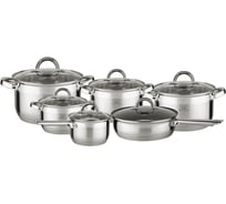Набор посуды Bella Cucina BC-2033 12 предметов, 2.1 л, 2.9 л, 3.9 л, 6.6 л, ковш 2.1 л, сковорода 24 см, нержавеющая сталь 2033-BC