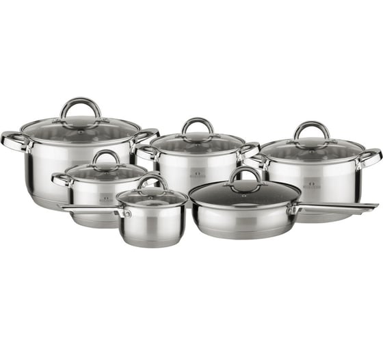 Набор посуды Bella Cucina BC-2033 12 предметов, 2.1 л, 2.9 л, 3.9 л, 6.6 л, ковш 2.1 л, сковорода 24 см, нержавеющая сталь 2033-BC 1