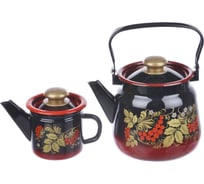 Чайный набор эмалированной посуды Сибирские товары 2 предмета №23 красно-черный Рябинка ч.1л, 3,5 л N23L05 ХП4418