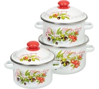 Набор эмалированная посуды Сибирские товары 3 предмета №15 белый Оливки и черри N15B93 ТП484