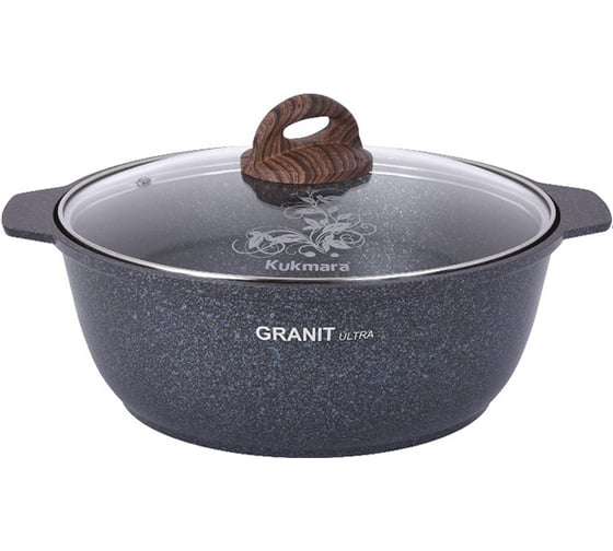 Кастрюля-жаровня Kukmara Granit ultra blue 4 л, со стеклянной крышкой, антипригарное покрытие жгг41а