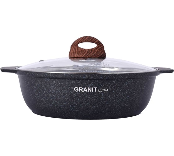 Кастрюля-жаровня Kukmara Granit ultra blue 3 л, со стеклянной крышкой, антипригарное покрытие жгг31а