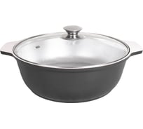 Кастрюля-жаровня Kukmara 4 л, со стеклянной крышкой, декоративное покрытие, черный ж44
