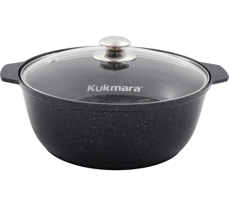 Кастрюля-жаровня Kukmara 5 л, 28 см, со стеклянной крышкой, антипригарное покрытие, темный мрамор жмт528а