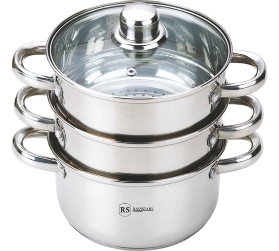 Пароварка Rainstahl RS\ST - 5101-02 4 предмета, кастрюля 2.5 л + 2 пароварки, общий объем 5.5 л 5101-02RS\ST