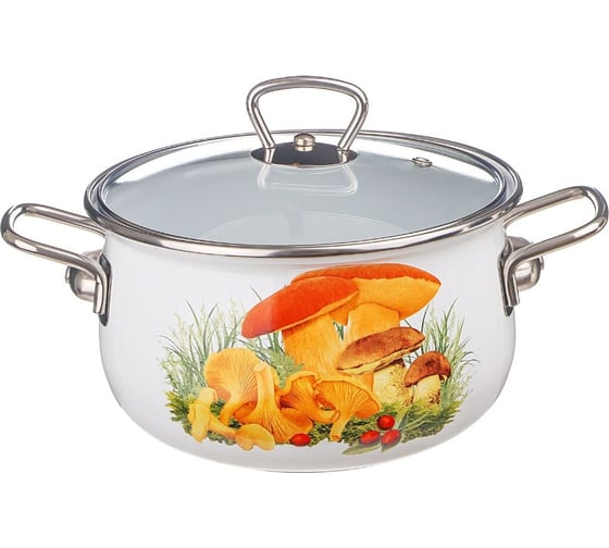 Кастрюля Катюша Грибочки эмаль 5.8л, стек. крышка, 1020-581-9 1