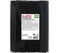 Прямые трубочки для коктейлей LAIMA, пластиковые, 8x240 мм, черные, комплект 250 шт 608355