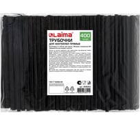 Прямые трубочки для коктейлей LAIMA, пластиковые, 5x125 мм, черные, комплект 400 шт 608353