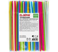 Гофрированные трубочки для коктейлей LAIMA пластиковые 5x240 мм, цветные комплект 250 шт 608361
