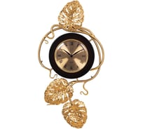 Интерьерные настенные часы BOGACHO Monstera Deliciosa mini коричневый, с декоративными элементами бронзового цвета 45027/коричневый