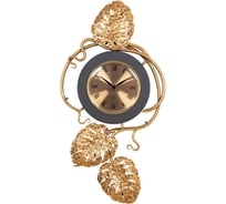 Интерьерные настенные часы BOGACHO Monstera Deliciosa mini серый, с декоративными элементами бронзового цвета 45027/серый