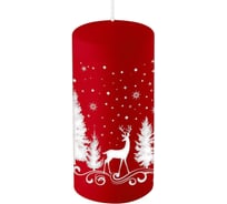 Свеча Волшебная страна Deco Christmas 56х120 Зимний пейзаж белая на бордовом 008326