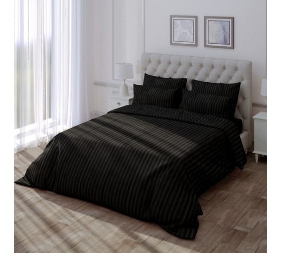 Комплект постельного белья Verossa Stripe двуспальный, с наволочками 50x70 см Black 738147