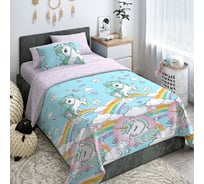 Комплект постельного белья Волшебная Ночь Rainbow unicorn Junior поплин, полутораспальный, с наволочками 50/70 780466