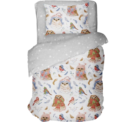 Комплект постельного белья Волшебная Ночь Winter owlets Junior поплин, полутораспальный, с наволочками 50/70 780464