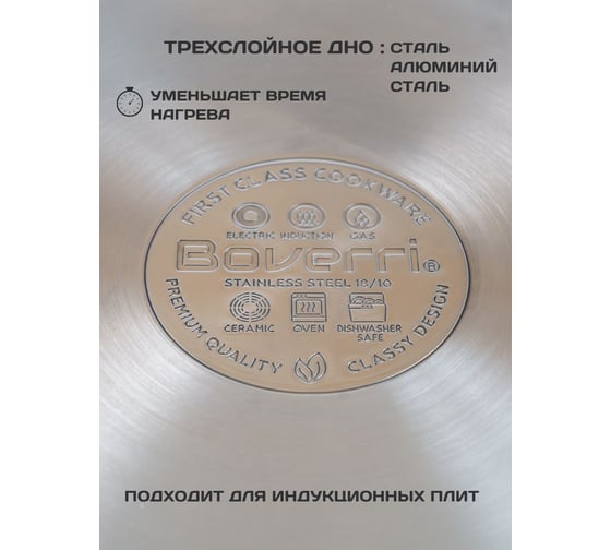 Стальная кастрюля Boverri со стеклянной крышкой, 5.1 л 20930