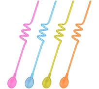 Трубочки для коктейля Мультидом с ложечкой Фуршет 4 шт 26 см YD13-158