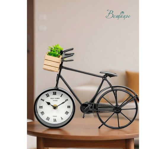 Часы Вещицы велосипед с суккулентом, 280х90х220, черный Fancy48