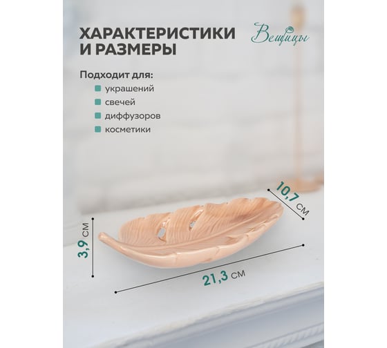 Керамическое блюдо Вещицы Lemax PROF лист, 213х107х39 Fancy12