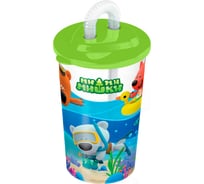 Стакан с трубочкой Пластишка с декором ми-ми-мишки, 400 мл, зеленый 431329009