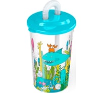 Стакан Пластишка с трубочкой и декором морской мир, 400 мл, голубой 431317402